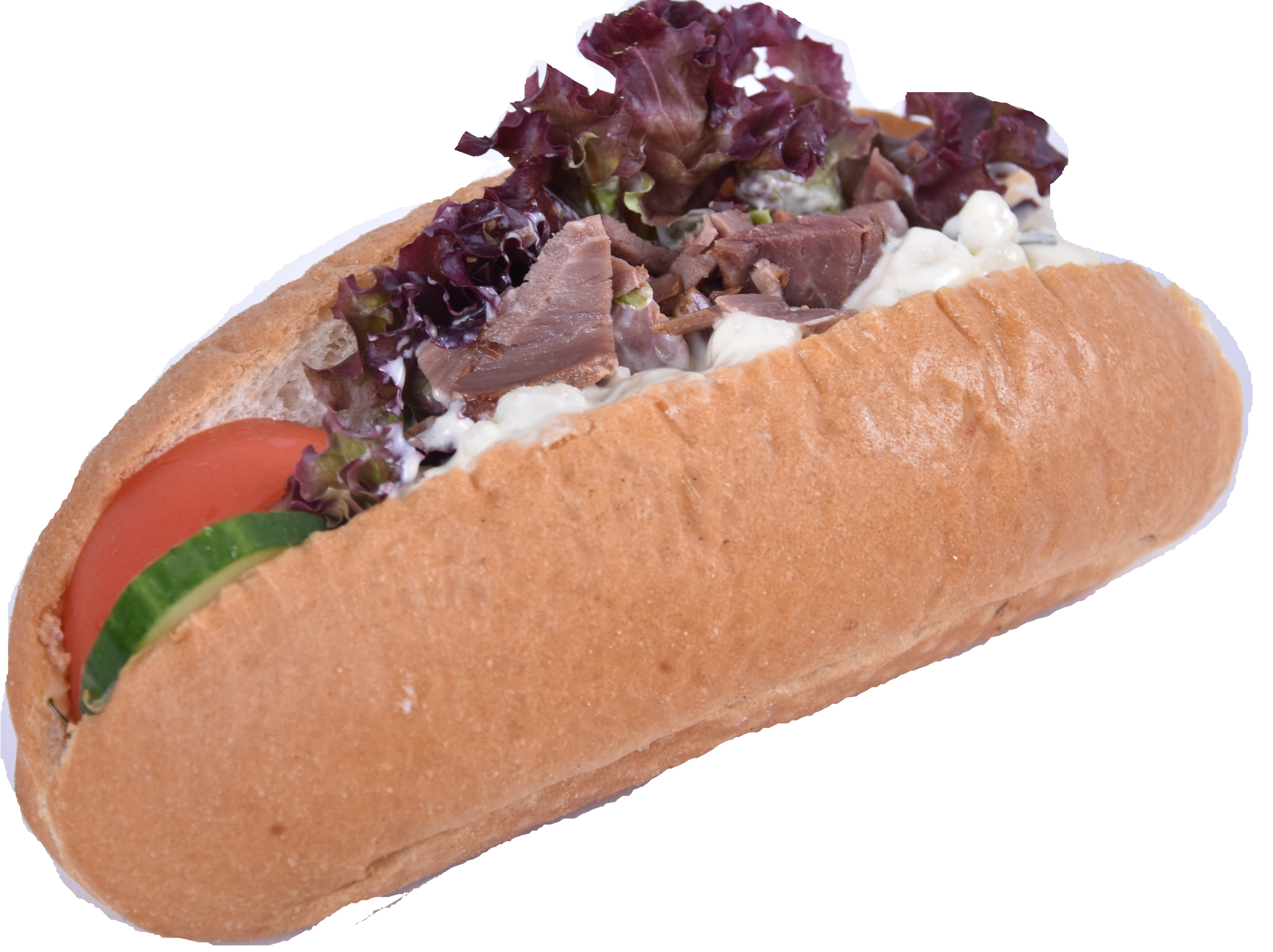 Liten baguette med rostbiff och potatissallad